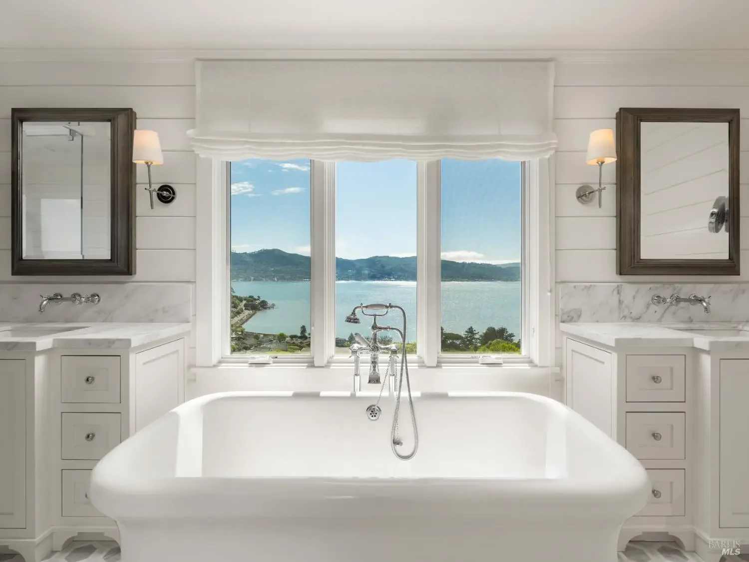 Soaking tub with bay view